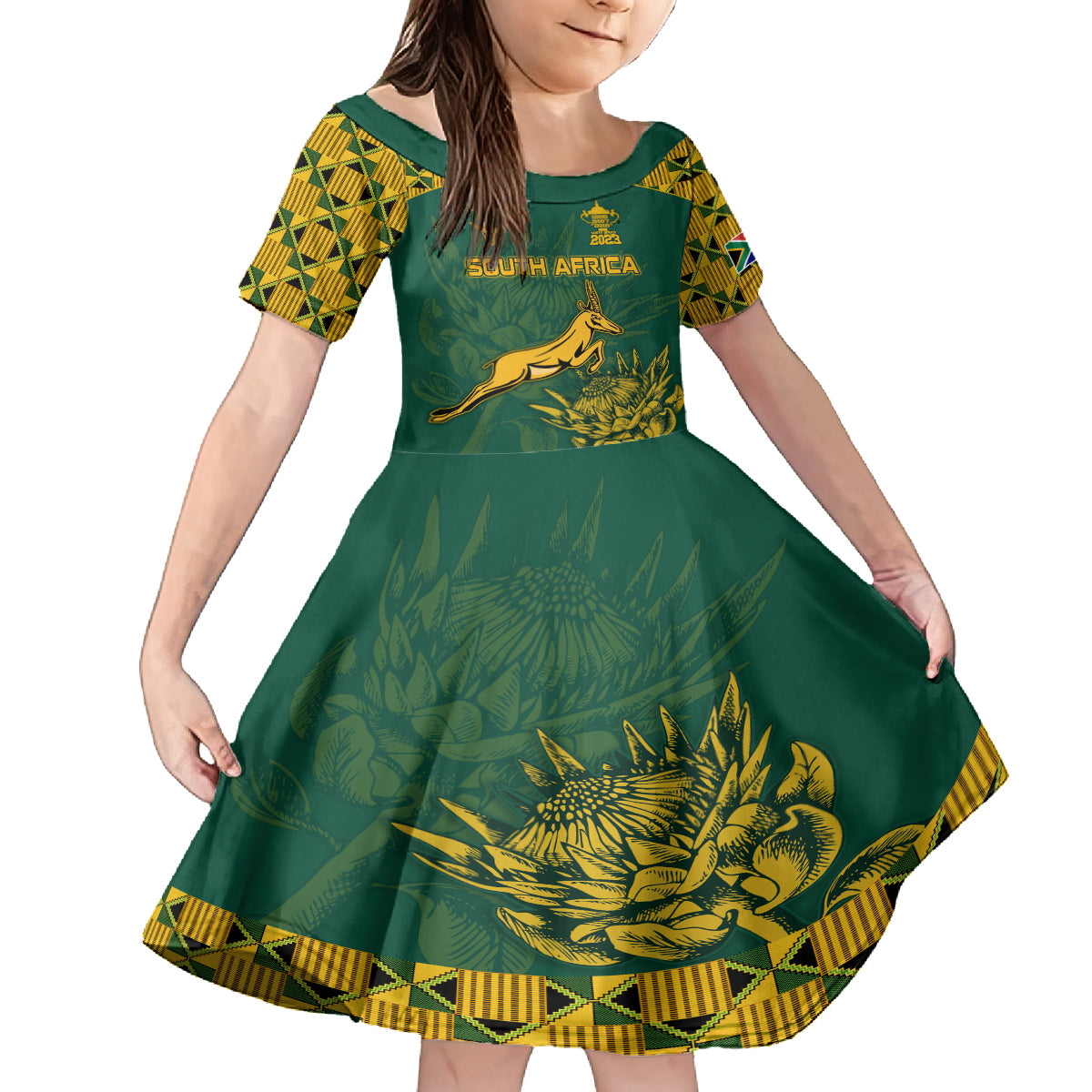 South Africa Rugby Kid Short Sleeve Dress Springboks Proud The Champions - Wonder Print Shop