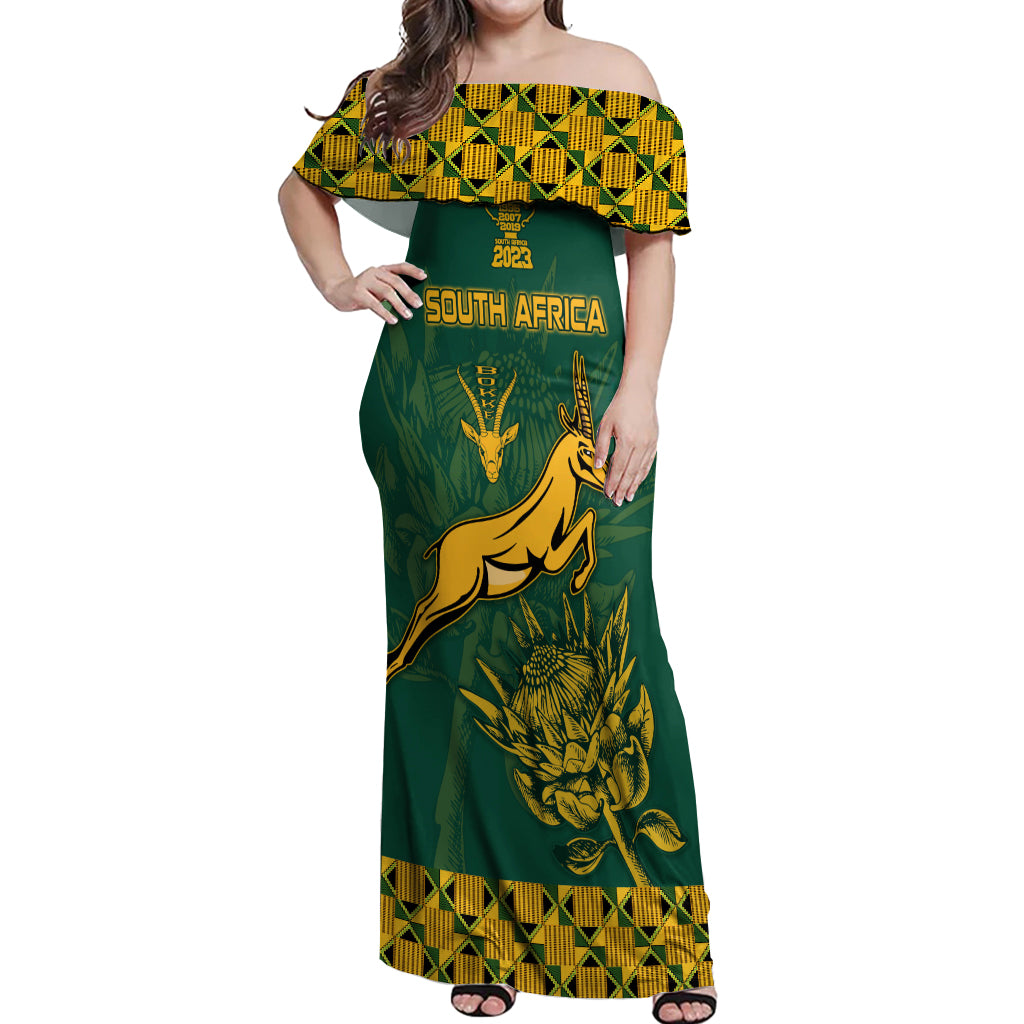 South Africa Rugby Off Shoulder Maxi Dress Springboks Proud The Champions - Wonder Print Shop