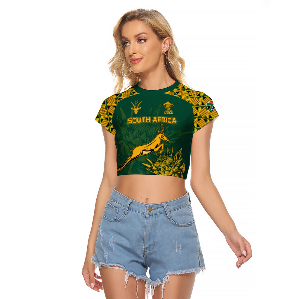 South Africa Rugby Raglan Cropped T Shirt Springboks Proud The Champions - Wonder Print Shop