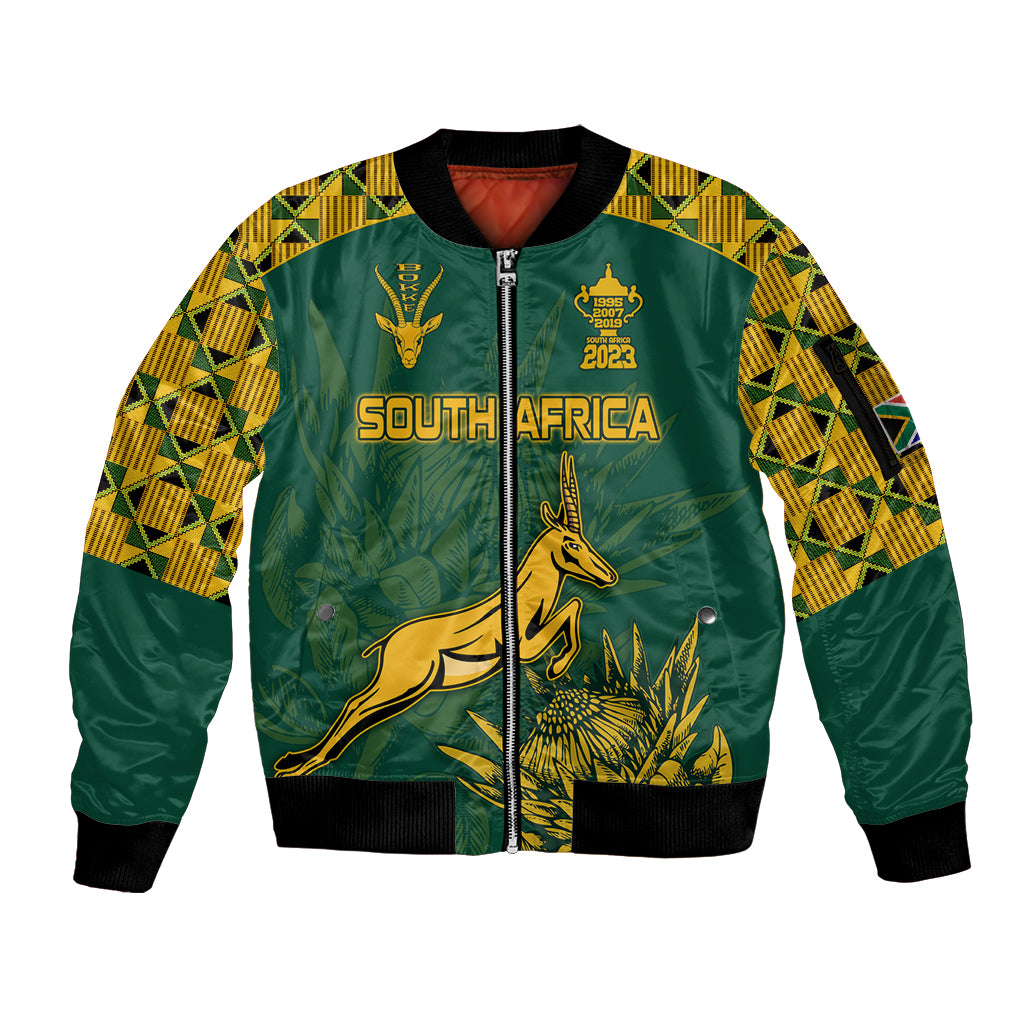 South Africa Rugby Sleeve Zip Bomber Jacket Springboks Proud The Champions - Wonder Print Shop