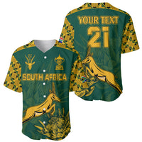Green rugby baseball jersey set: South Africa front, 'YOUR TEXT' 21 back, springbok