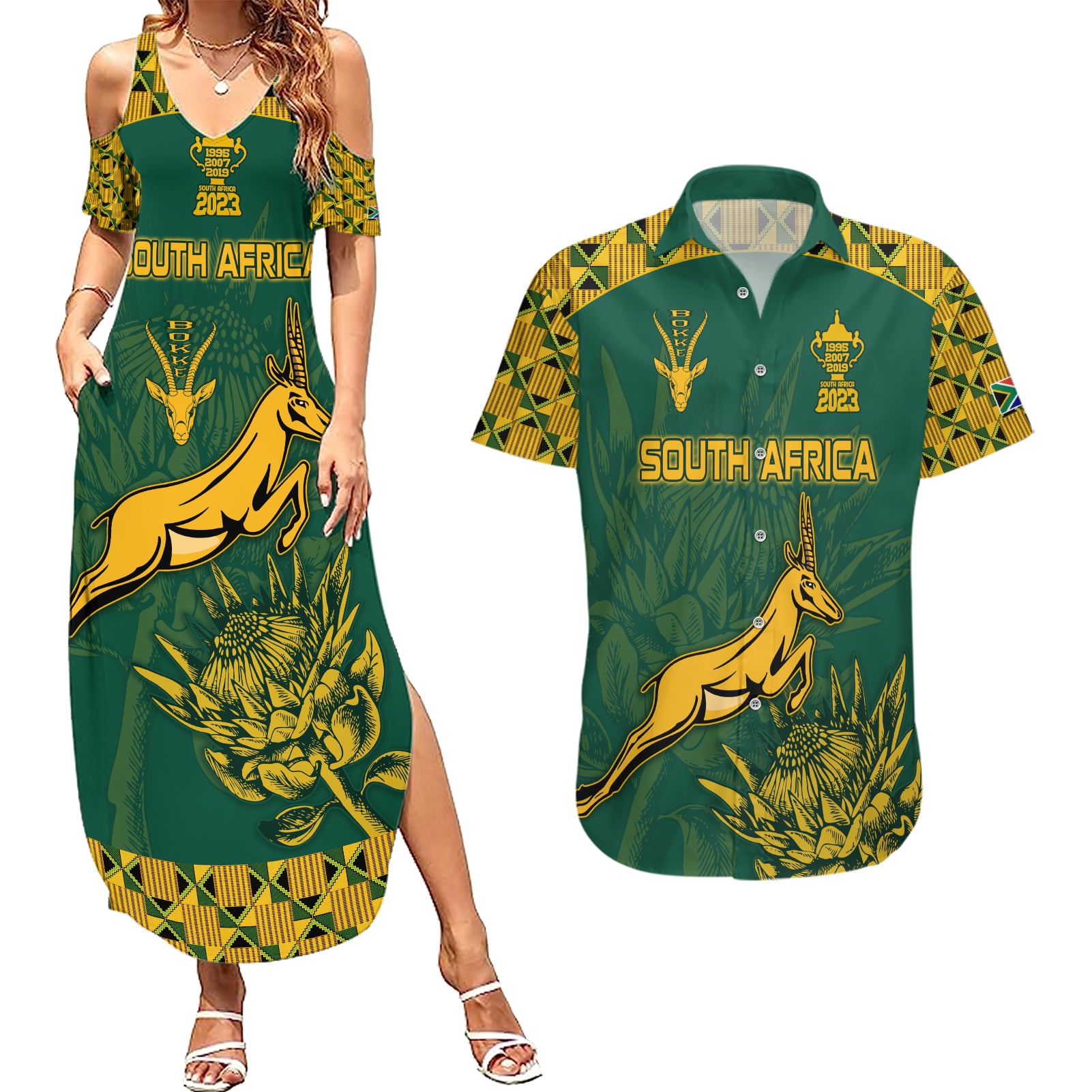 Custom South Africa Rugby Couples Matching Summer Maxi Dress and Hawaiian Shirt Springboks Proud The Champions LT9 - Wonder Print Shop