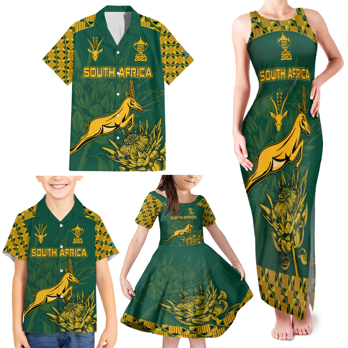 Custom South Africa Rugby Family Matching Tank Maxi Dress and Hawaiian Shirt Springboks Proud The Champions - Wonder Print Shop