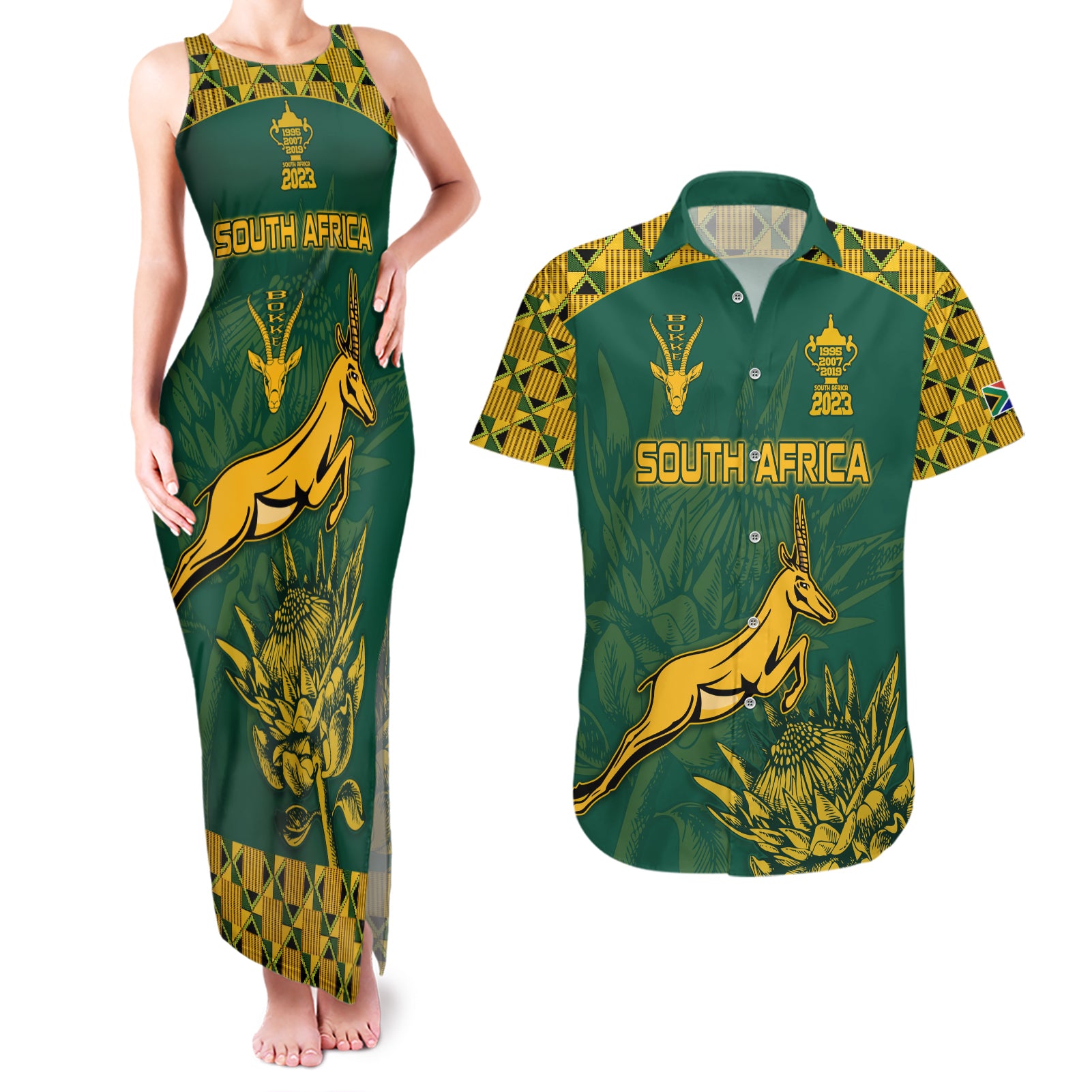 Custom South Africa Rugby Couples Matching Tank Maxi Dress and Hawaiian Shirt Springboks Proud The Champions No2 LT9 - Wonder Print Shop