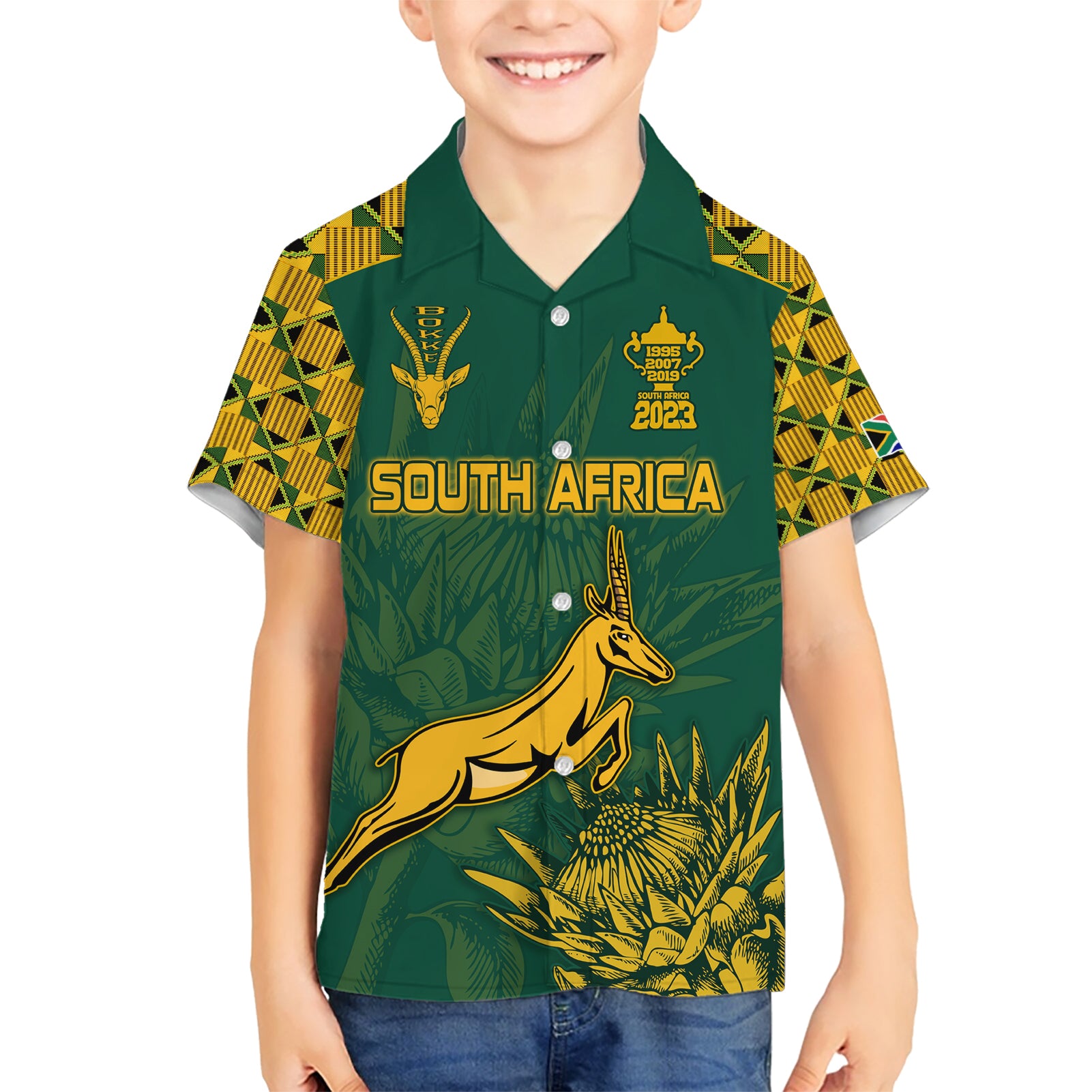 Custom South Africa Rugby Kid Hawaiian Shirt Springboks Proud The Champions No2 - Wonder Print Shop