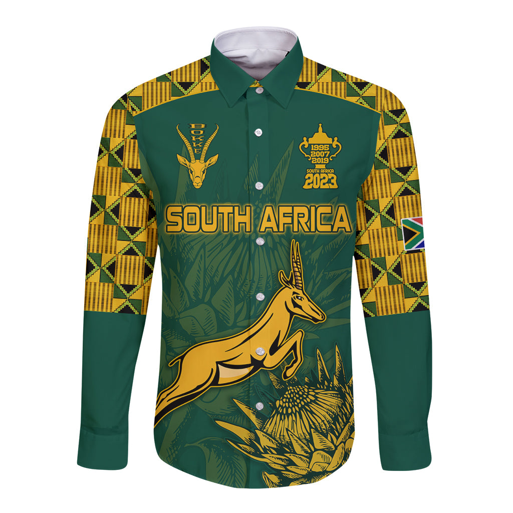 Custom South Africa Rugby Long Sleeve Button Shirt Springboks Proud The Champions No2 - Wonder Print Shop