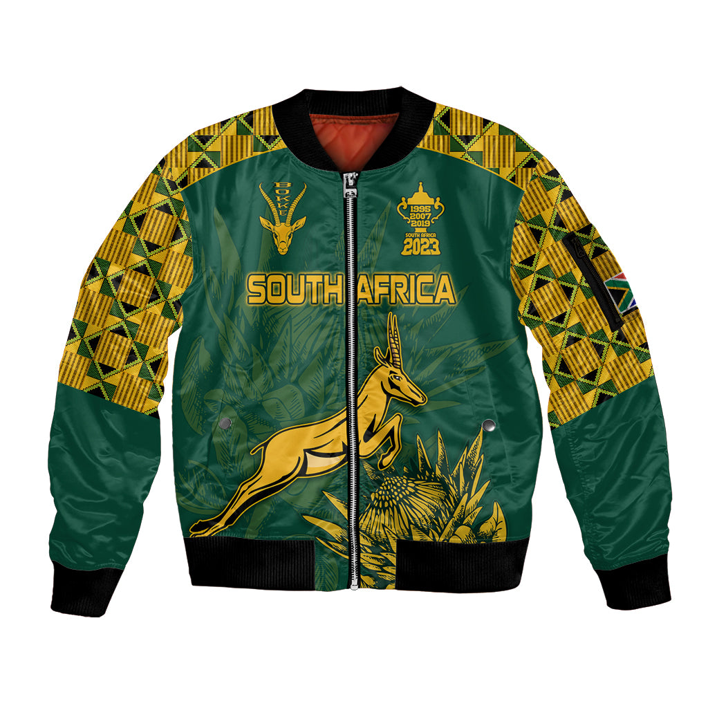 Custom South Africa Rugby Sleeve Zip Bomber Jacket Springboks Proud The Champions No2 - Wonder Print Shop