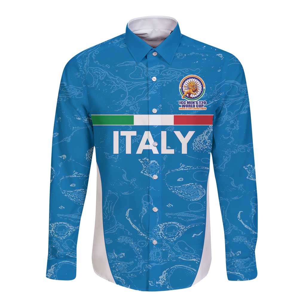 Custom Italy Cricket Spirit 2026 Long Sleeve Button Shirt World T20 Edition - Wonder Print Shop