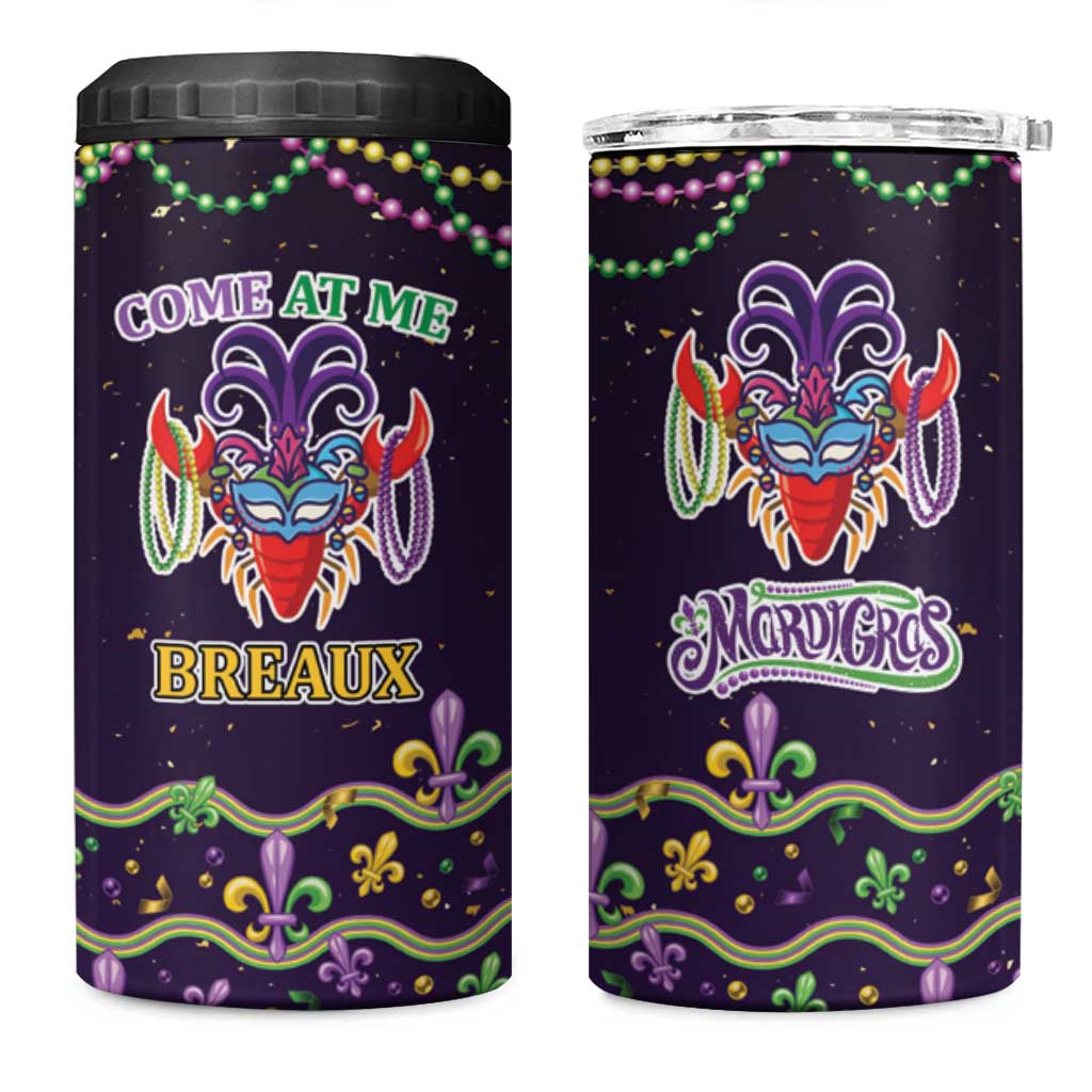 Come At Me Breaux Crawfish Beads 4 in 1 Can Cooler Tumbler Mardi Gras Carnival