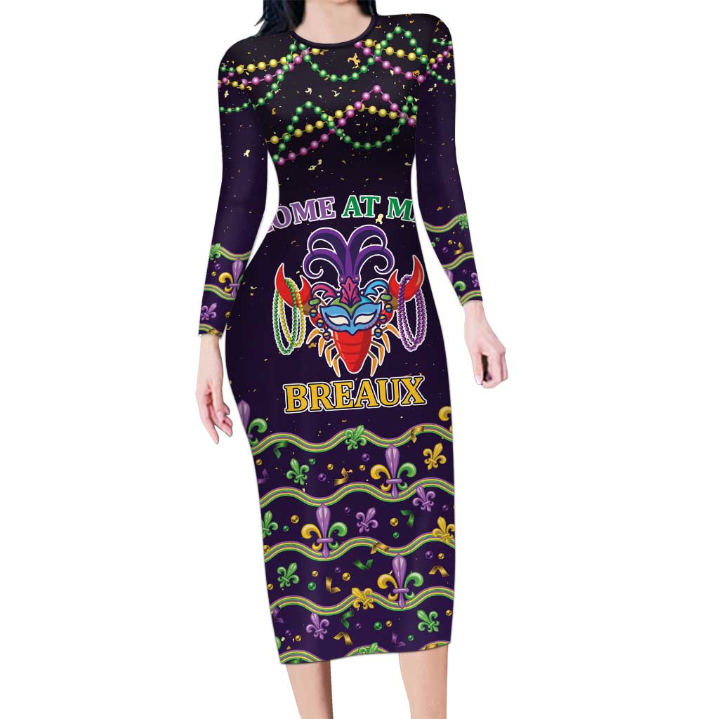 Come At Me Breaux Crawfish Beads Long Sleeve Bodycon Dress Mardi Gras Carnival - Wonder Print Shop