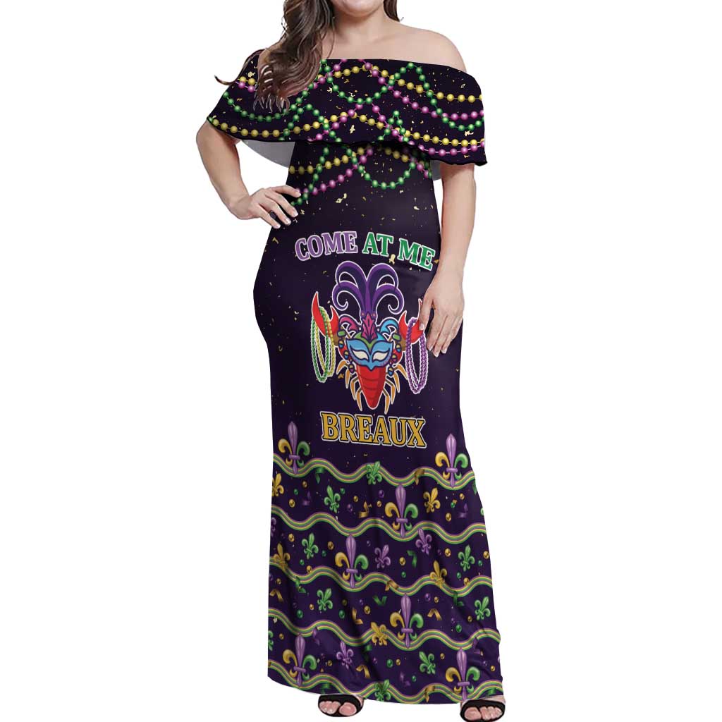 Come At Me Breaux Crawfish Beads Off Shoulder Maxi Dress Mardi Gras Carnival - Wonder Print Shop