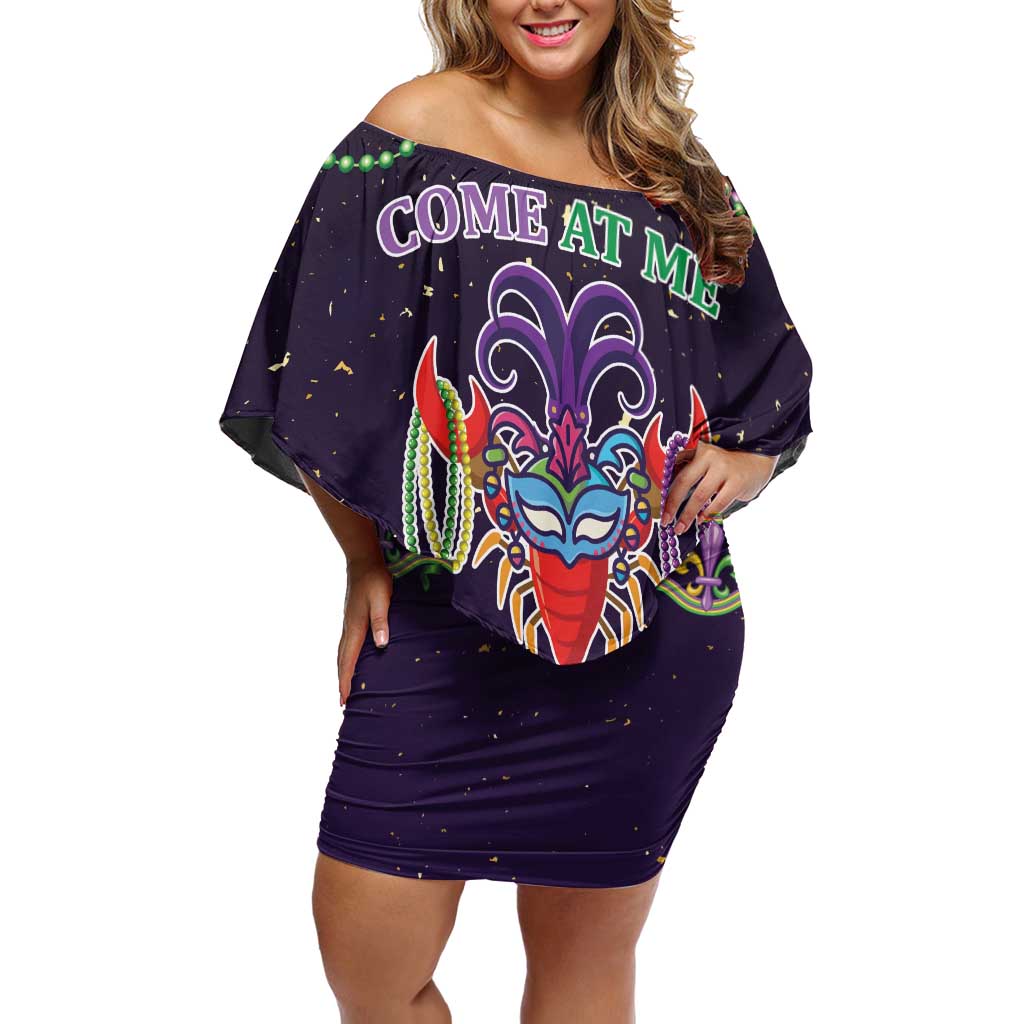 Come At Me Breaux Crawfish Beads Off Shoulder Short Dress Mardi Gras Carnival - Wonder Print Shop