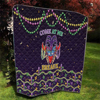 Black quilt with central carnival mask, “Breaux” lettering, and green-purple border