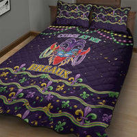 Dark purple quilt bed set with 'COME AT ME' crawfish center graphic and scroll trim