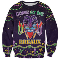 Unisex dark sweatshirt with Mardi Gras-style crawfish graphic and beaded crest text