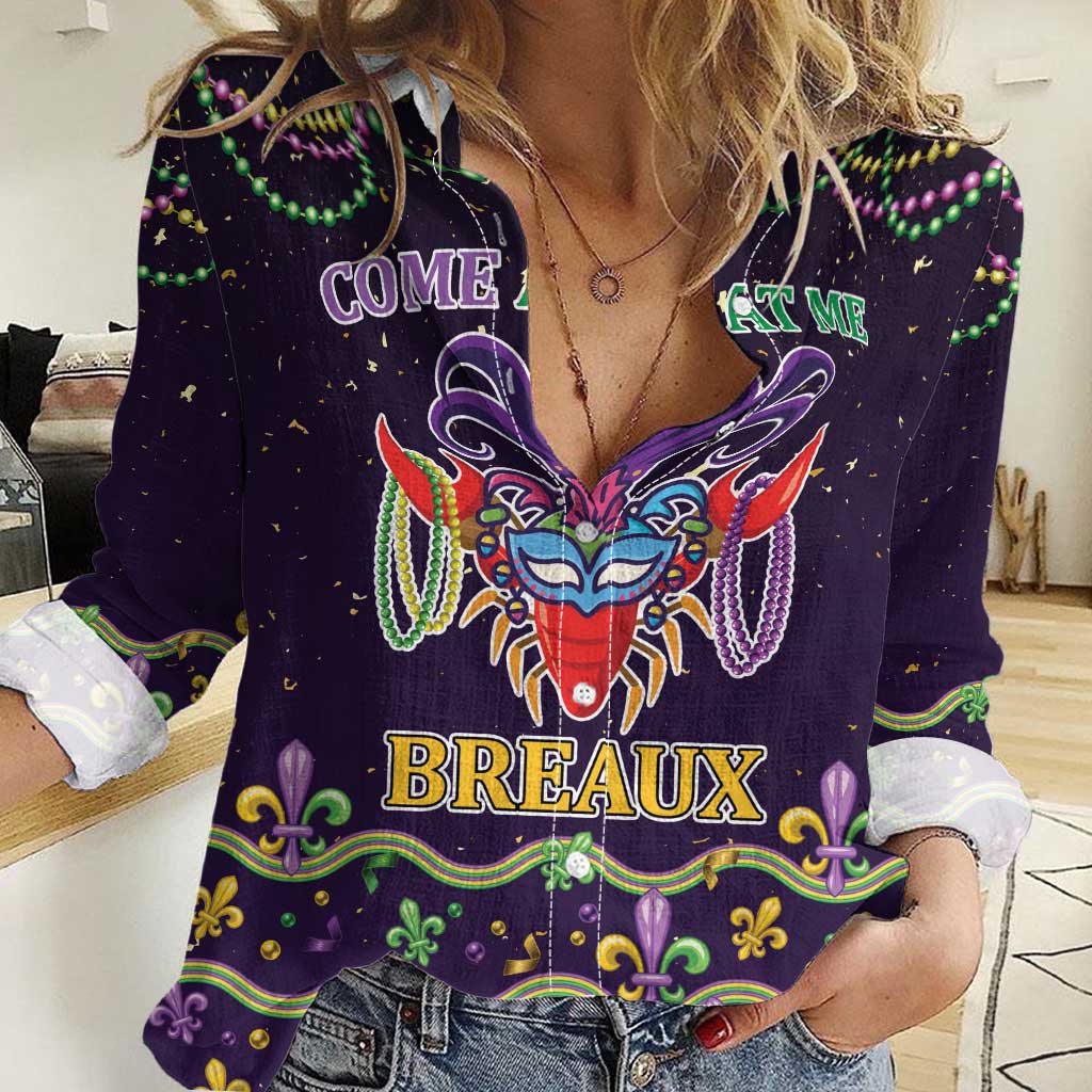 Come At Me Breaux Crawfish Beads Women Casual Shirt Mardi Gras Carnival - Wonder Print Shop