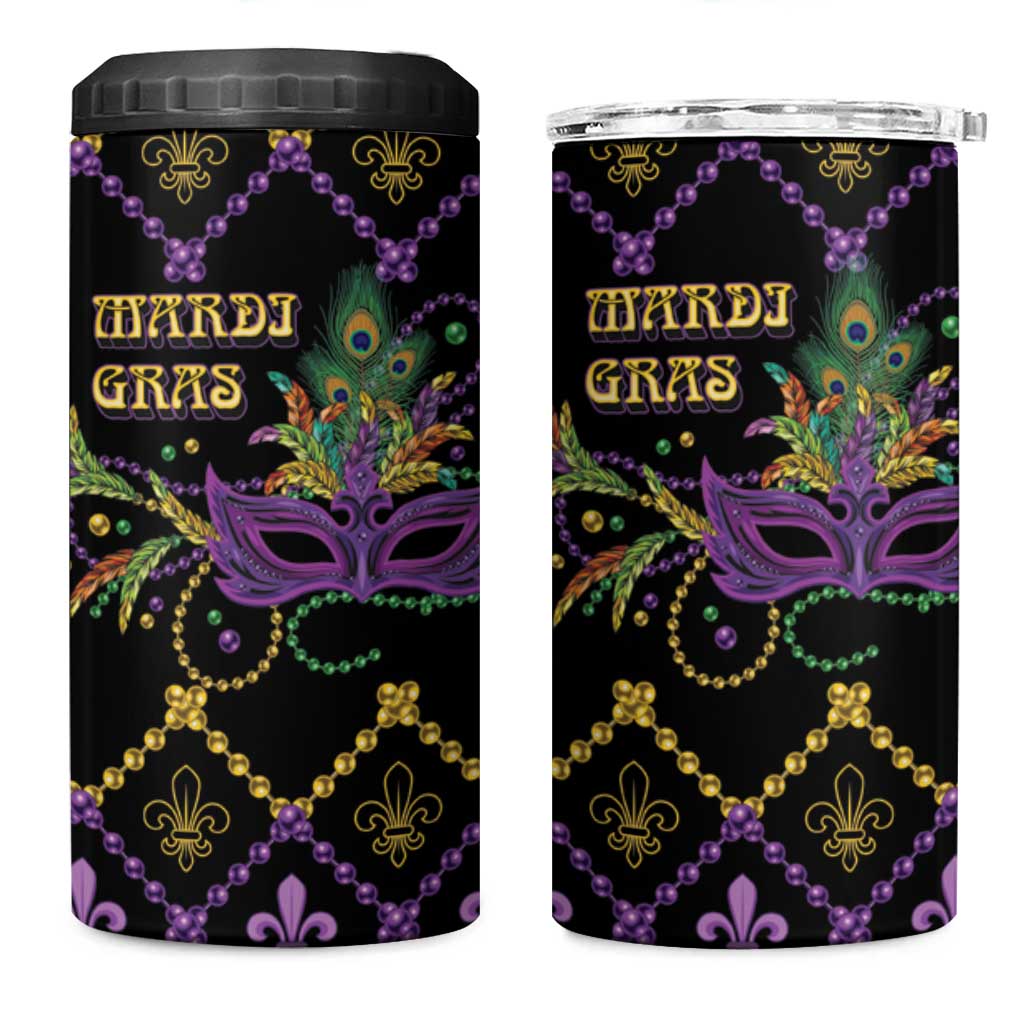 Mardi Gras Carnival 4 in 1 Can Cooler Tumbler Geometric Pattern Vintage