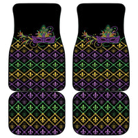 Set of 4 car floor mats: black mats with purple, green, yellow geometric fleur-de-lis pattern