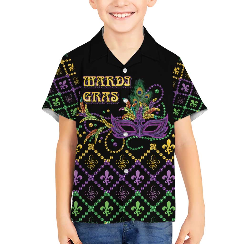 Mardi Gras Carnival Kid Hawaiian Shirt Geometric Pattern Vintage - Wonder Print Shop