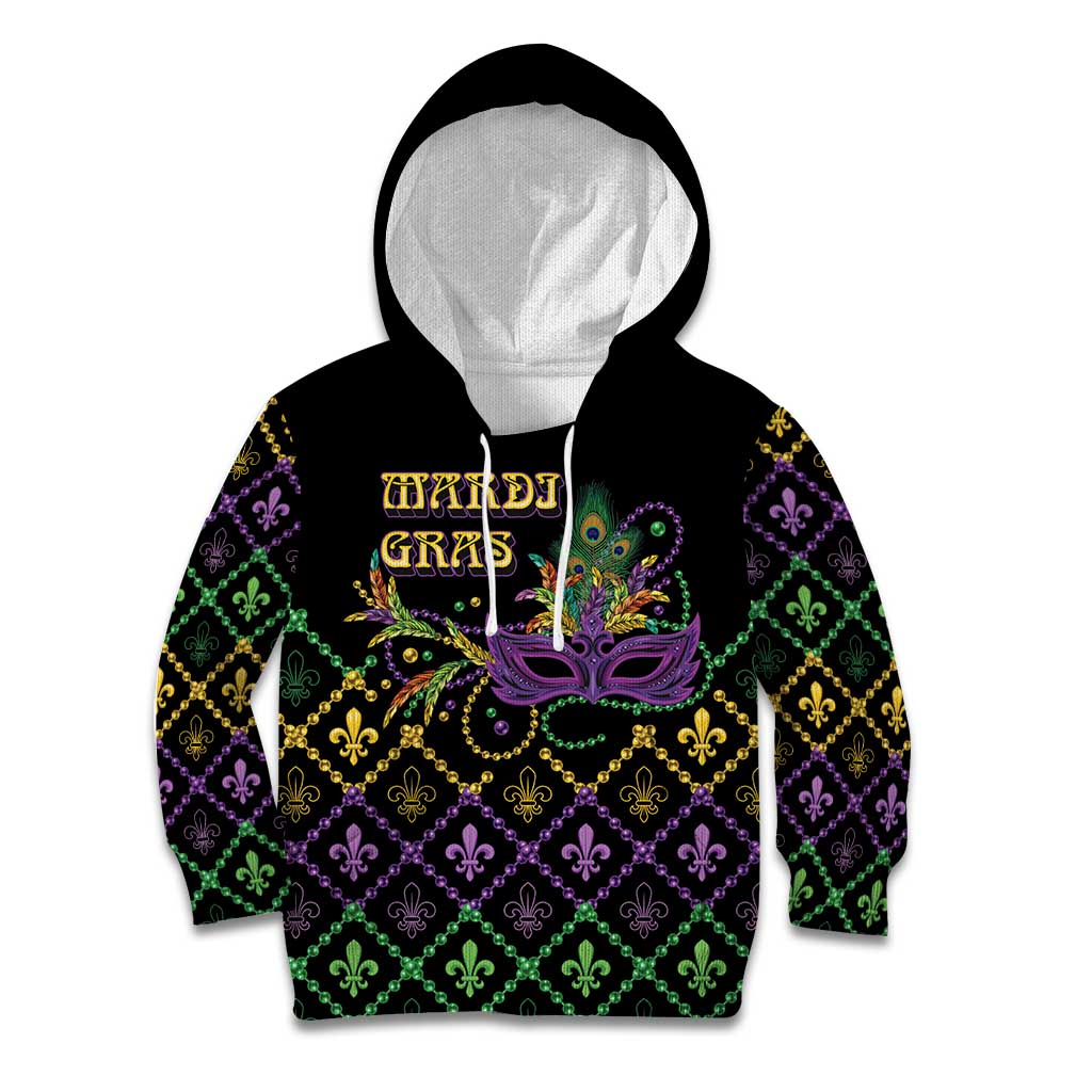 Mardi Gras Carnival Kid Hoodie Geometric Pattern Vintage - Wonder Print Shop