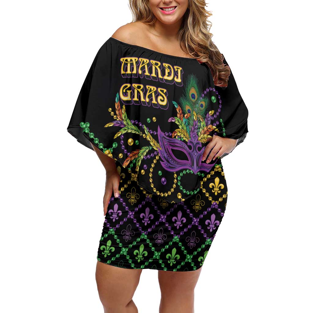 Mardi Gras Carnival Off Shoulder Short Dress Geometric Pattern Vintage - Wonder Print Shop