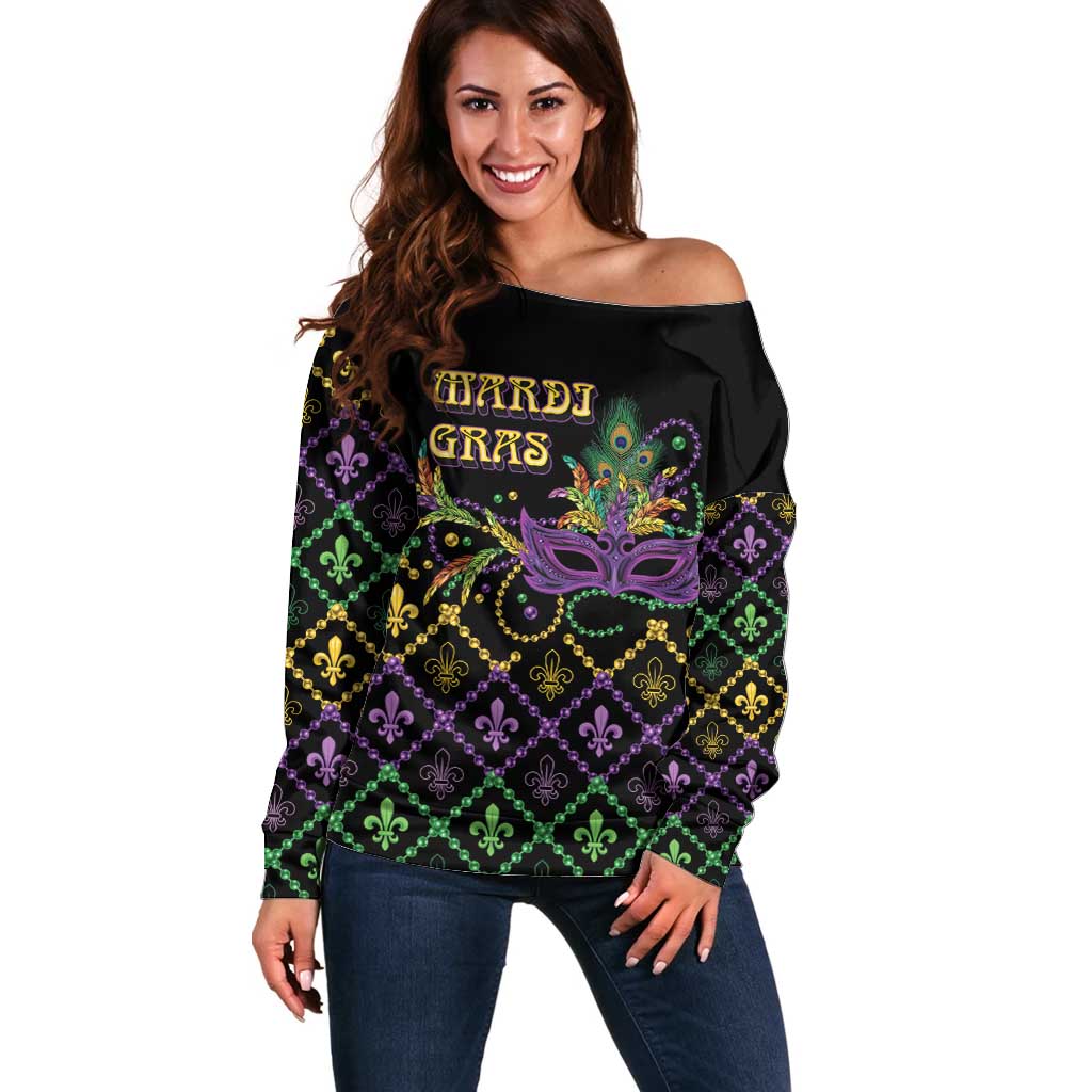 Mardi Gras Carnival Off Shoulder Sweater Geometric Pattern Vintage