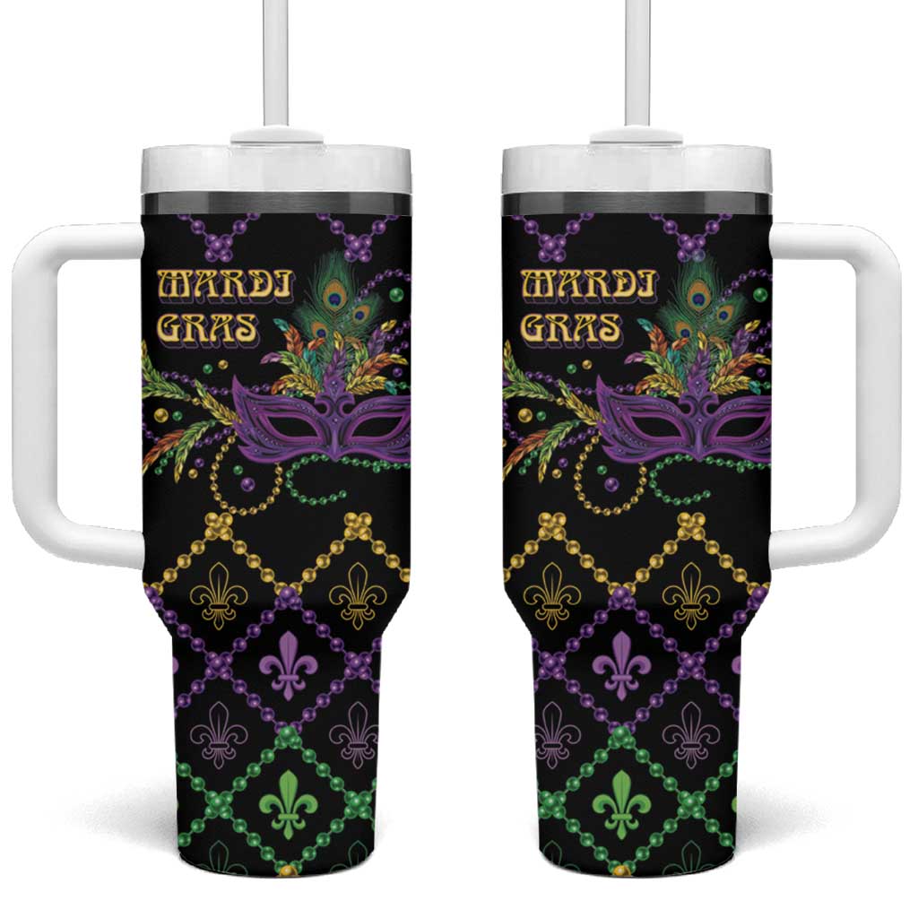 Mardi Gras Carnival Tumbler With Handle Geometric Pattern Vintage - Wonder Print Shop