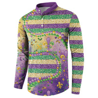 Purple and gold striped sweatshirt with fleur-de-lis glitter, bead accents, button placket