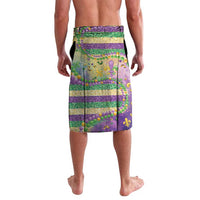 Mardi Gras fleur-de-lis lavalava skirt, purple-green-yellow striped beads and glitter