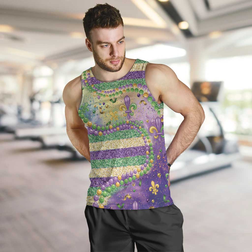 Mardi Gras Fleur De Lis Men Tank Top With Beads Glitter Pattern