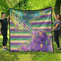 Fleur-de-lis quilt with purple, teal, and gold horizontal stripes plus glitter bead details