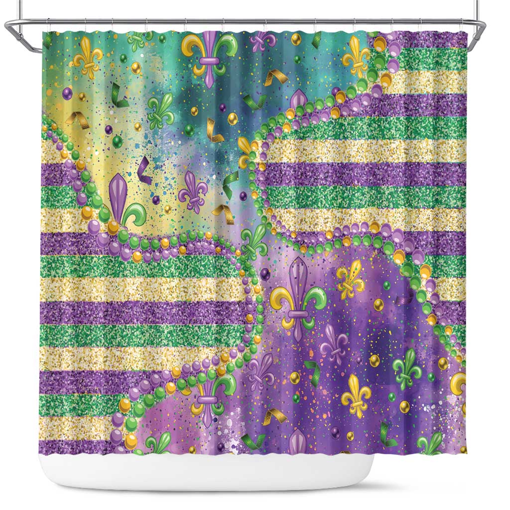 Mardi Gras Fleur De Lis Shower Curtain With Beads Glitter Pattern - Wonder Print Shop