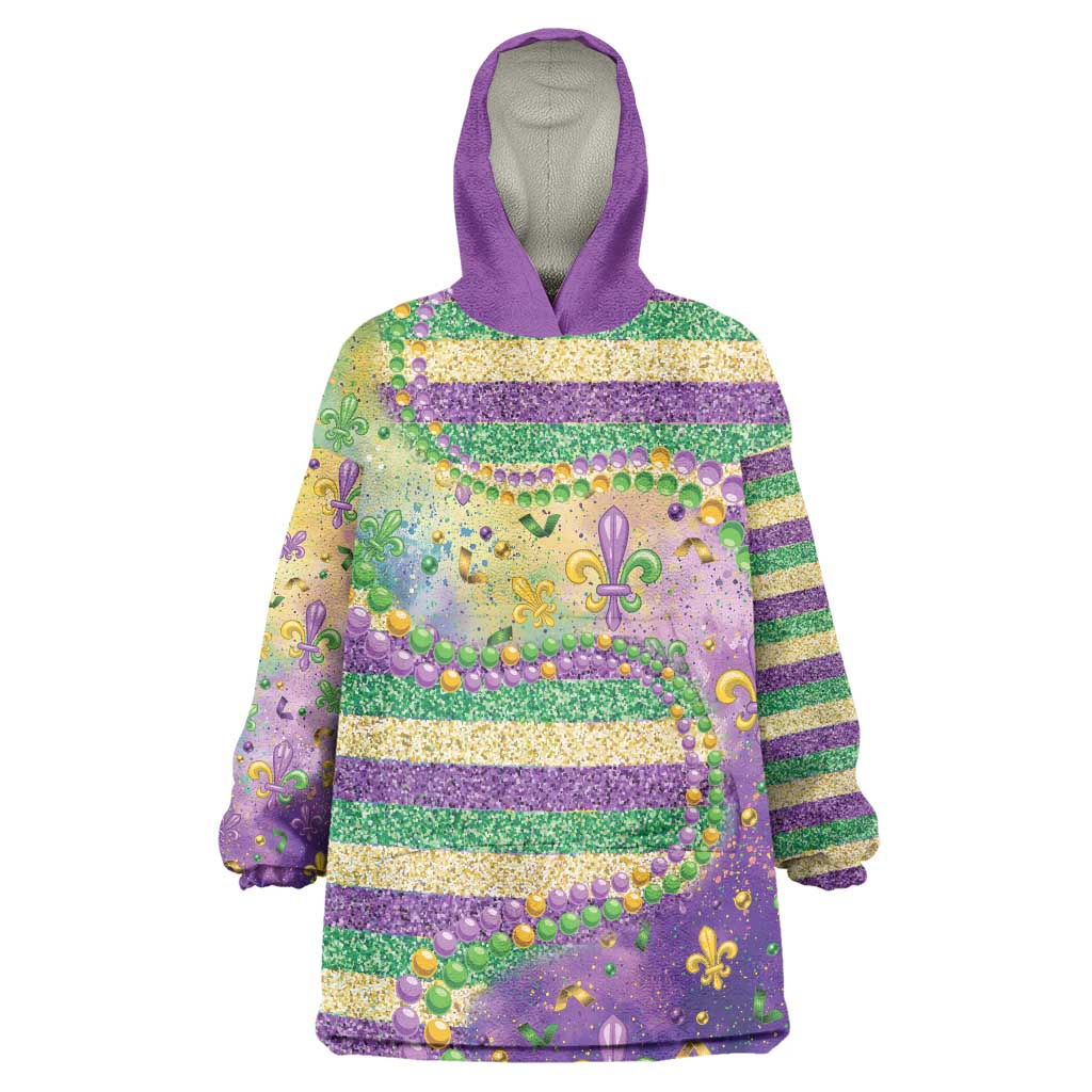 Mardi Gras Fleur De Lis Wearable Blanket Hoodie With Beads Glitter Pattern