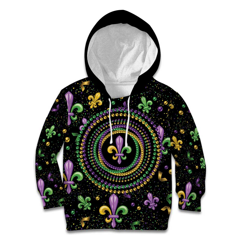 Mardi Gras Fleur De Lis Kid Hoodie With Round Carnival Beads - Wonder Print Shop