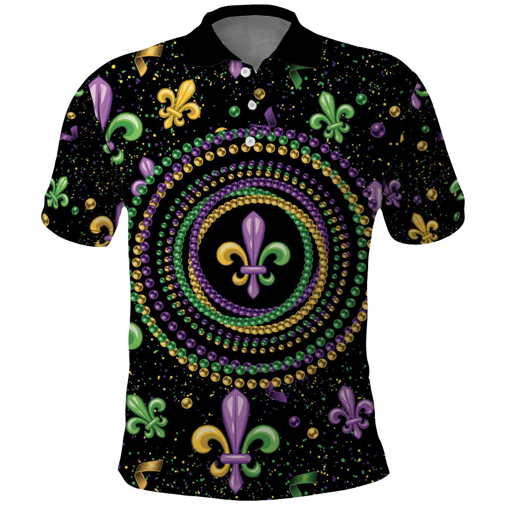 Mardi Gras Fleur De Lis Polo Shirt With Round Carnival Beads - Wonder Print Shop