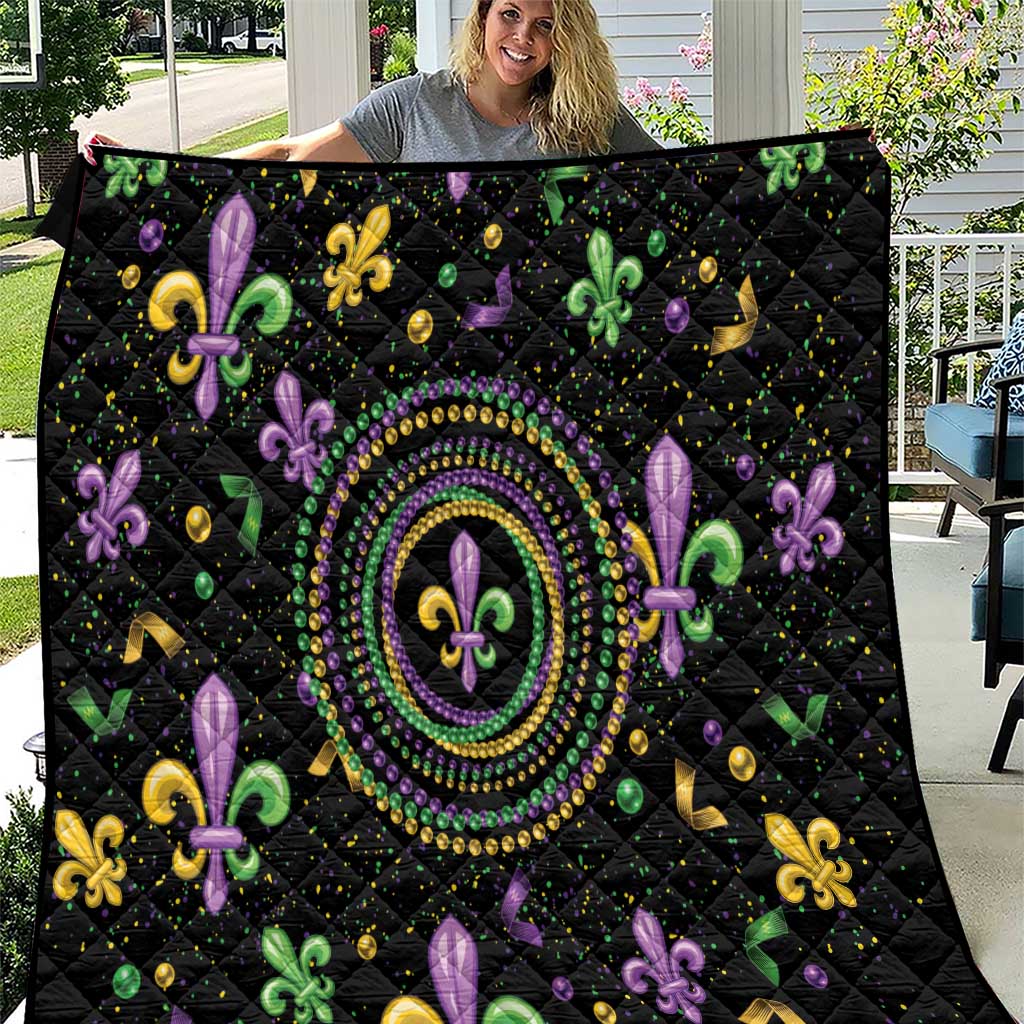 Mardi Gras Fleur De Lis Quilt With Round Carnival Beads - Wonder Print Shop