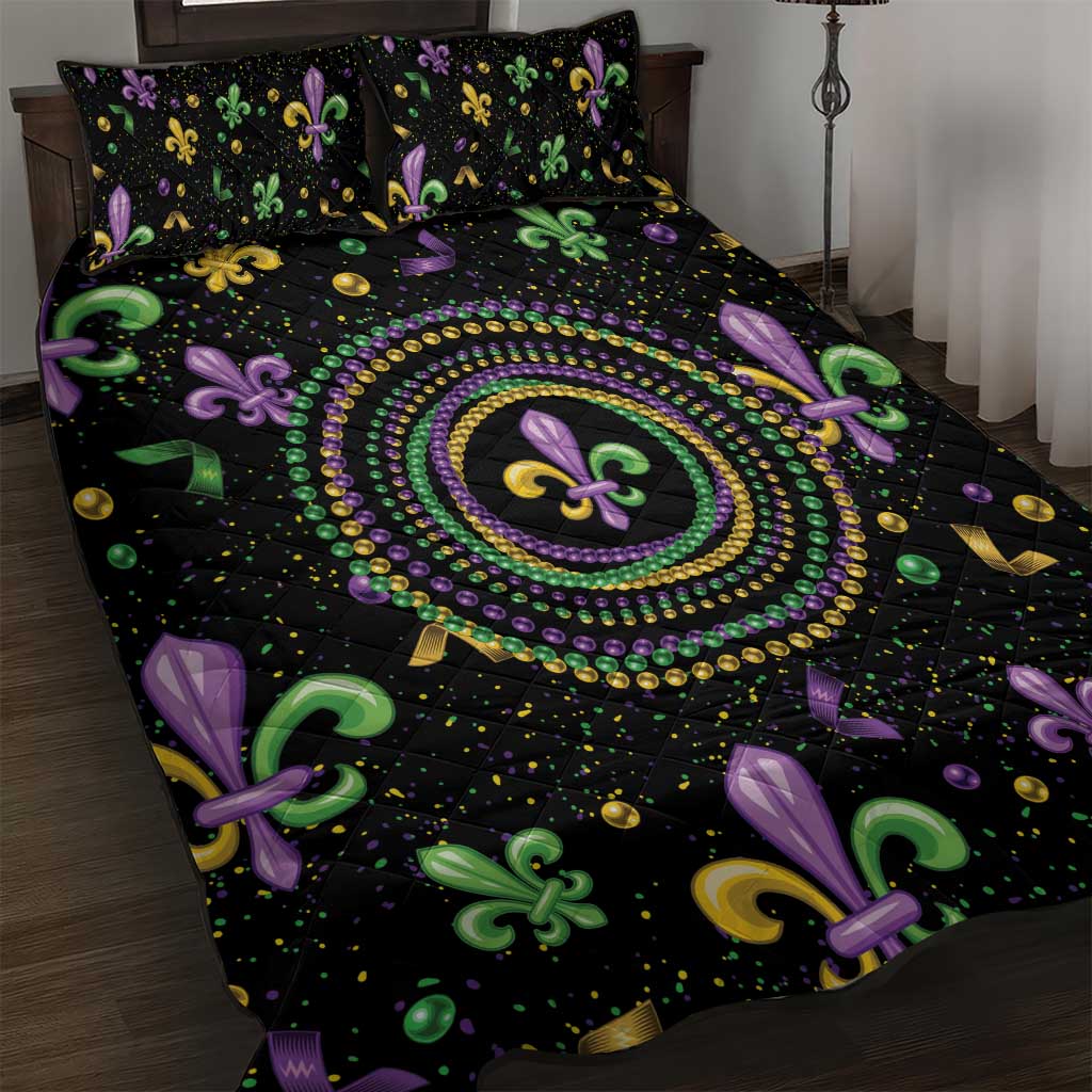 Mardi Gras Fleur De Lis Quilt Bed Set With Round Carnival Beads - Wonder Print Shop