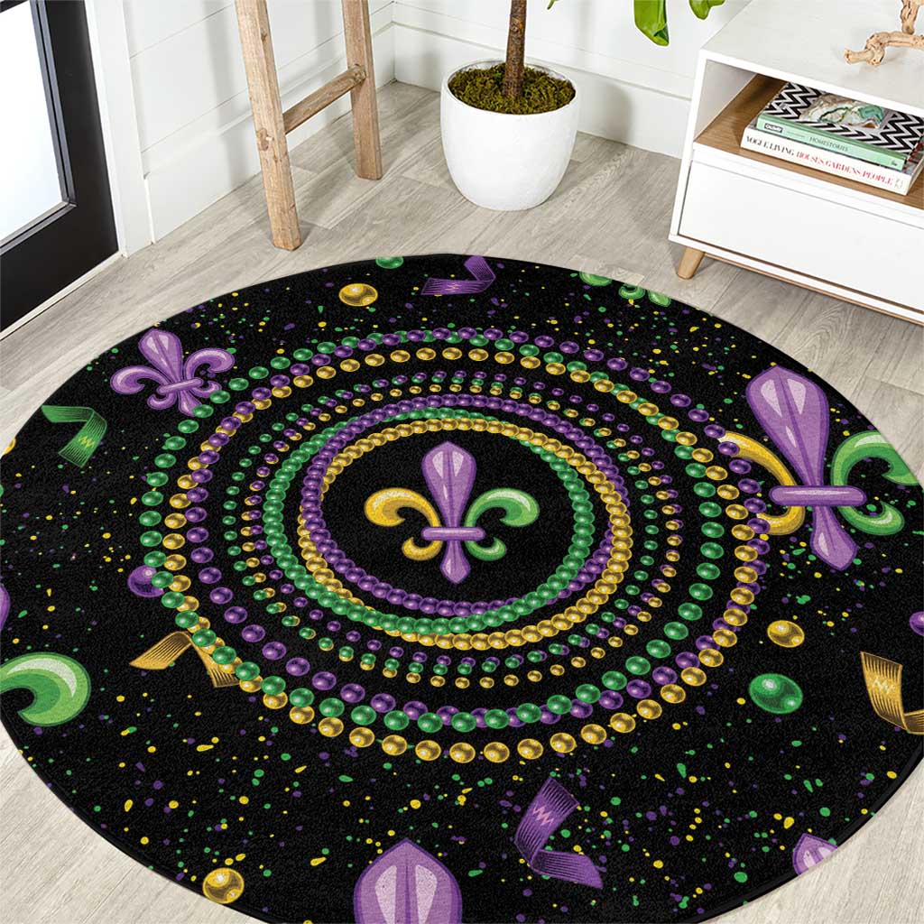 Mardi Gras Fleur De Lis Round Carpet With Round Carnival Beads - Wonder Print Shop