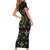 Mardi Gras Fleur De Lis Short Sleeve Bodycon Dress With Round Carnival Beads - Wonder Print Shop