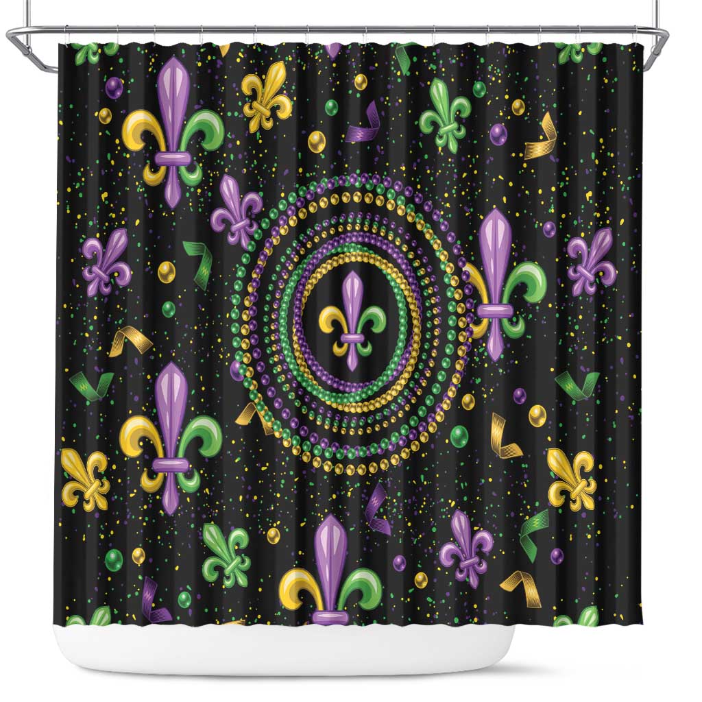 Mardi Gras Fleur De Lis Shower Curtain With Round Carnival Beads - Wonder Print Shop