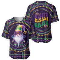 Mardi Gras gnome baseball jersey set: front gnome graphic, back 'Happy Mardi Gras' text