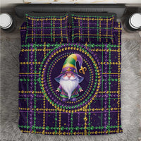 Purple Mardi Gras duvet set with gnome center, bead-and-grid pattern, fleur de lis