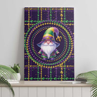 Canvas wall art featuring a Mardi Gras gnome with multicolor bead strand pattern