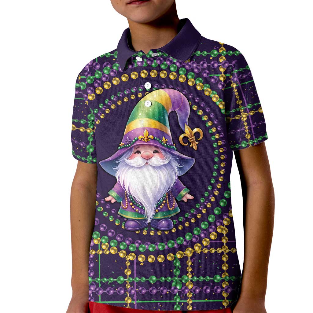 Mardi Gras Gnome Kid Polo Shirt Beads Fleur de lis Symbol - Wonder Print Shop