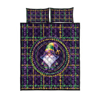 Black gnome quilt bed set with green, gold, purple beads and fleur-de-lis emblem, two pillows