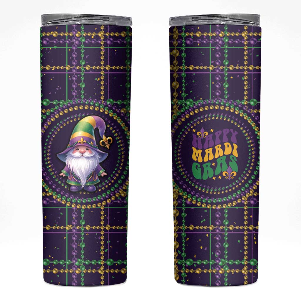 Mardi Gras Gnome Skinny Tumbler Beads Fleur de lis Symbol - Wonder Print Shop