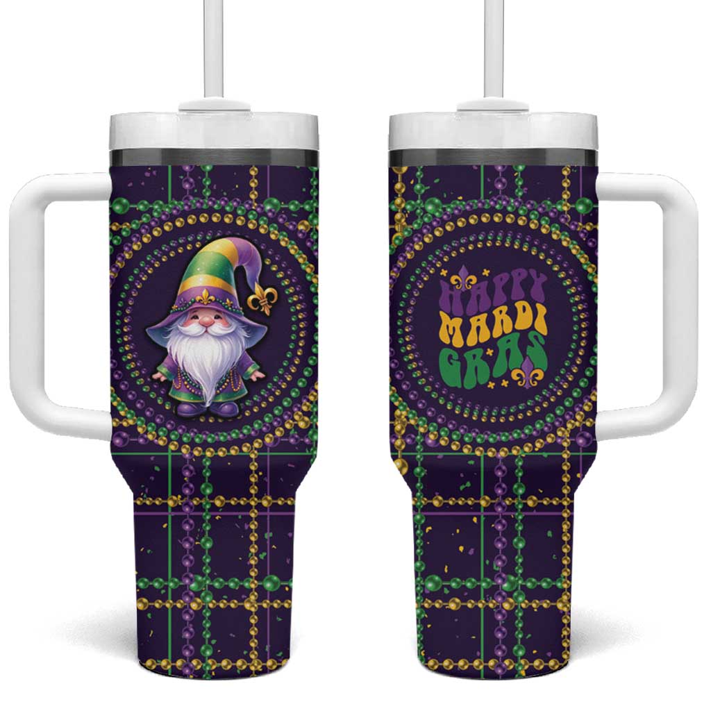 Mardi Gras Gnome Tumbler With Handle Beads Fleur de lis Symbol - Wonder Print Shop