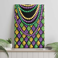 Beaded Mardi Gras canvas wall art in purple, green, and yellow with diamond lattice design