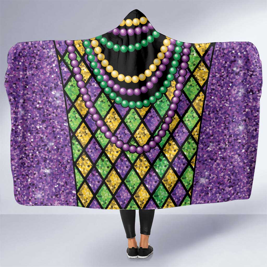 Mardi Gras Strings of Beads Hooded Blanket