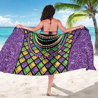 Purple speckled Mardi Gras sarong with bead-string print and green yellow diamond pattern